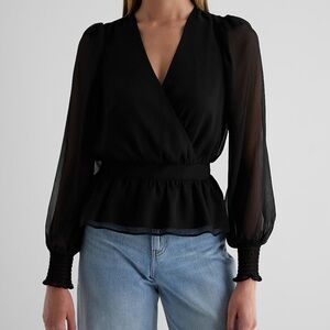 NWOT Express V-neck Smocked Cuff Peplum Top